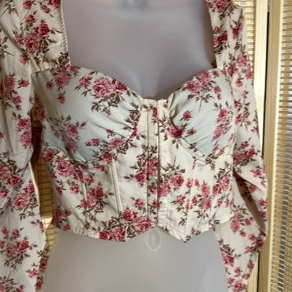 Windsor Thin Cropped Pink Roses Corset Top With Bra Cups Front Hooks Small - Picture 4 of 16